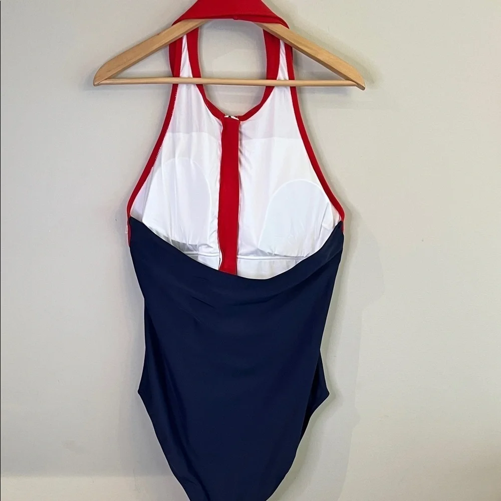 NWOT Ladies Red and Blue Zipped  backless One Piece Swimsuit XL ( slim) - Picture 3 of 4